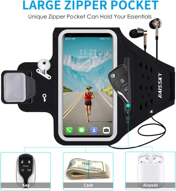 Water Resistant Running Armband with Earphone Bag & Zipper Slot - Image 7