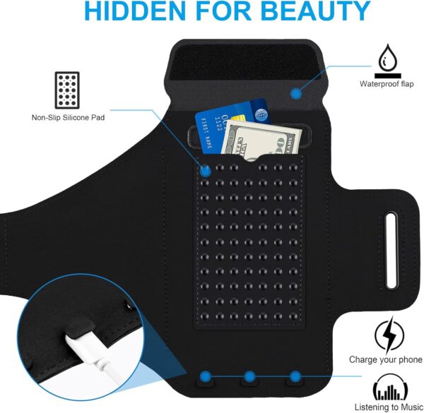 Water Resistant Running Armband with Earphone Bag & Zipper Slot - Image 2