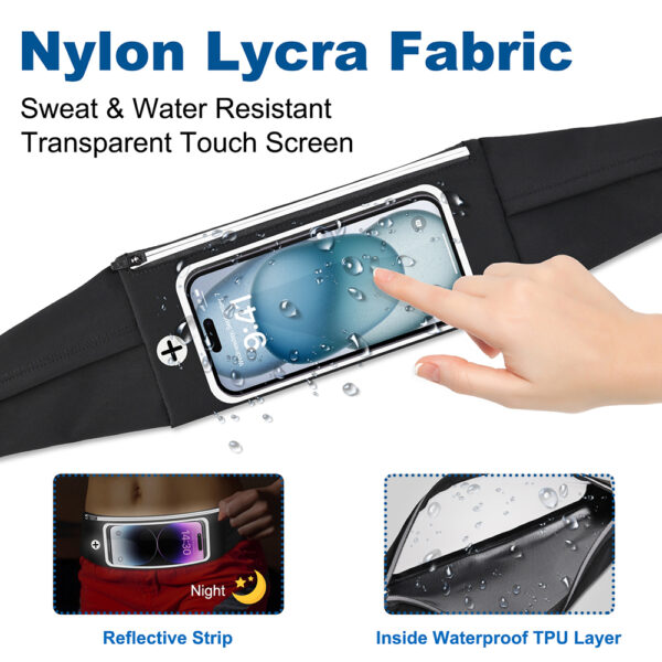 3-Pocket Sports Belt | Waterproof & Touchscreen | Nylon-Spandex Breathable | Running Cycling Fitness - Image 3