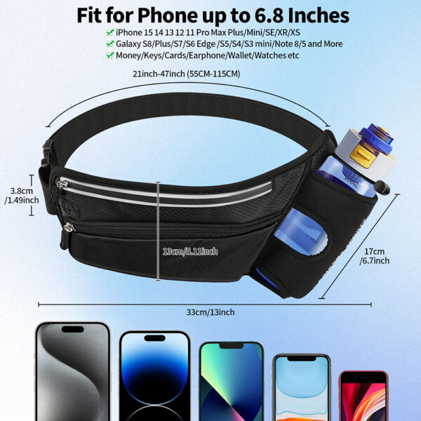 Hydration Running Waist Pack | 2-Zone Storage | Sweatproof & Reflective | Jogging Climbing Dog Walking - Image 8