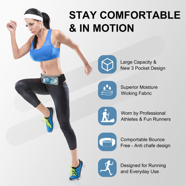 3-Pocket Sports Belt | Waterproof & Touchscreen | Nylon-Spandex Breathable | Running Cycling Fitness - Image 7