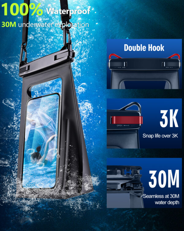 IPX8 3D Waterproof Bag - White/Black | Buoyancy Design + Touch Screen Operation | Swimming/Fishing/Travel - Image 7