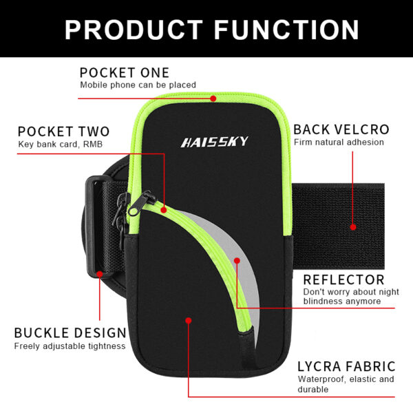 Haissky Dual-Pocket Sports Arm Bag (7.2-inch Large Capacity) | Separate Compartment for Keys and Earphones | Anti-Slip and Breathable Design | Suitable for Running, Walking, and Commuting - Image 6