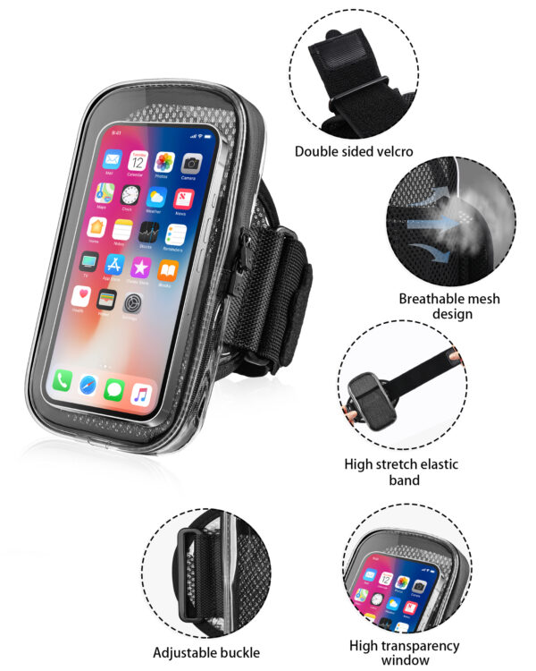 360° Visible Armband | Clear Touch Window | Waterproof & Breathable | Adjustable Strap | Running Cycling Gym - Image 2