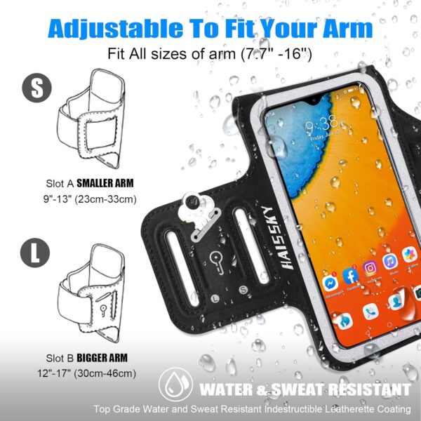6.7" Running Armband | Separate Key/Earbud Pockets | 360° Reflective | Fits 23-46cm Arms | Wired Headphone Port - Image 5