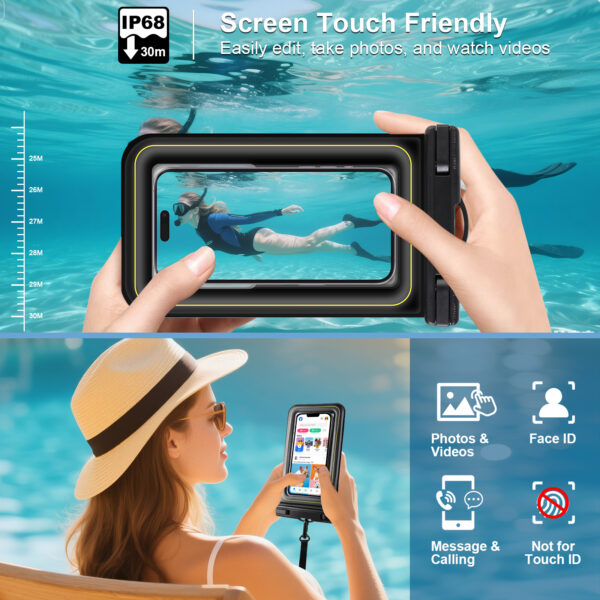 Samurai Black Floating Pouch | IPX8 30m Waterproof | Touchscreen & Camera | Swimming Diving Surfing - Image 3