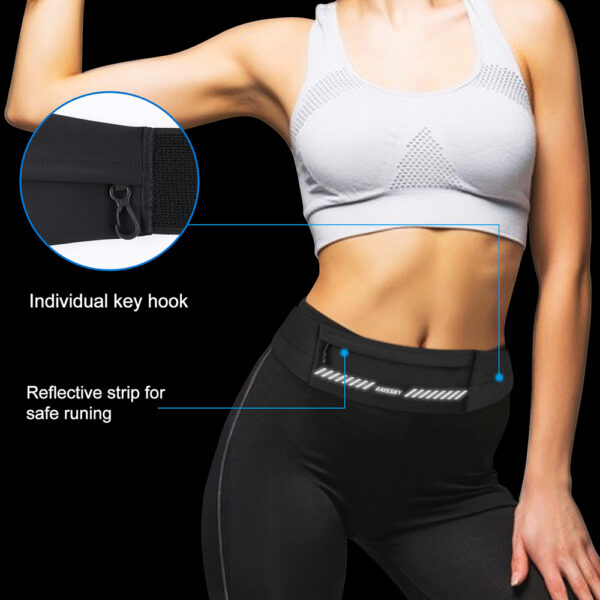 Running Waist Belt | Waterproof Phone/Keys Storage | Reflective Night Safety | Adjustable Hook-Loop | Anti-Slip Fit - Image 4