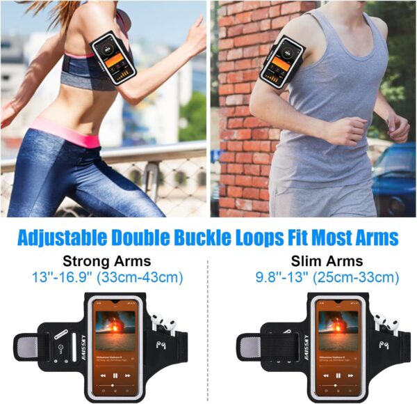 6.7" Running Armband | Separate Key/Earbud Pockets | 360° Reflective | Fits 23-46cm Arms | Wired Headphone Port - Image 2