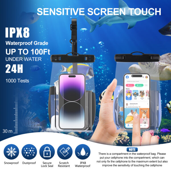 Haissky Wave Pattern Waterproof Bag (9-inch Capacity) | IPX8 All-Day Waterproof | Includes Phone, Keys, and Sunscreen - Image 6